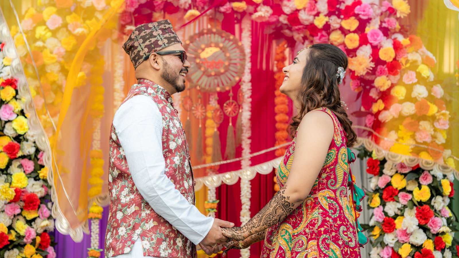 Couple portrait before a Patan Durbar Square temple